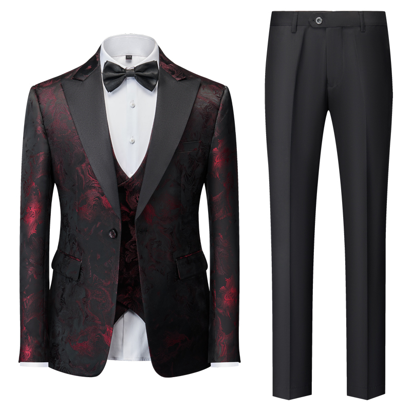 Peaked Lapel Suit Set for Men, Slim Fit, Performance Host Performance Suit, Three-Piece Suit, Annual Meeting Banquet Evening Dress