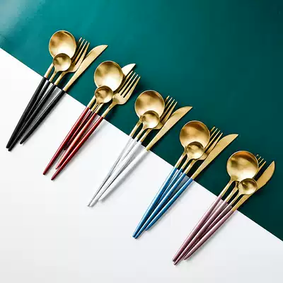 Light luxury Western food main tableware spoon Nordic spoon Fork chopsticks household stainless steel steak knife dessert Net red set