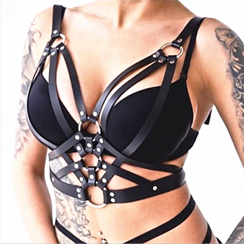 Spice Bondage Queen Dress Nightclub DJ Personality Punk Wind PU Leather Strap Act Out