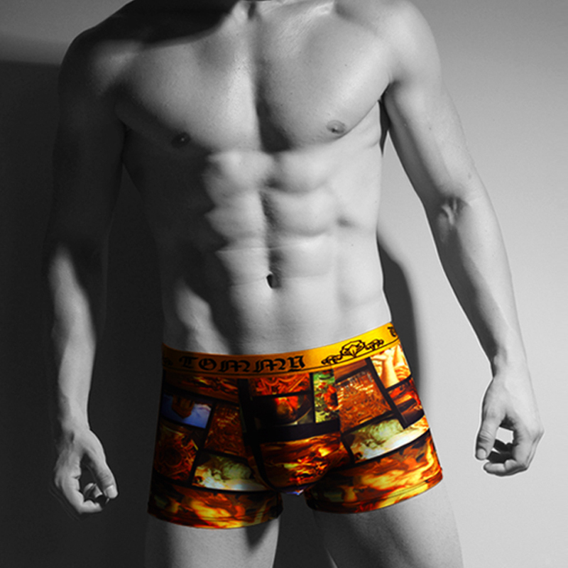 Tommy Duyao's New Ice Silk Men's Underwear with Colorful Prints, Personalized Printed Boxer Briefs, Thin Style for Young Men, Large Size, Elastic