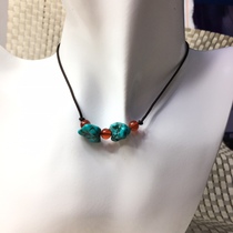 Kangbahan son girl irregular green pine stone necklace Tibetan ethnic wind small crowdsourced summer neck ornament lock bone chain