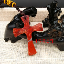 Hubei Shennongjia plum blossom chicken blood stone plum Jade cross pendant necklace sweater chain pendant accessories