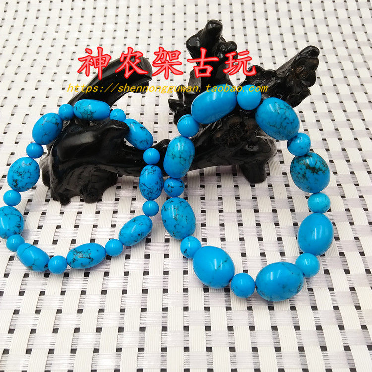 Hubei natural high porcelain blue pine stone handmade ethnic wind lovers' original mine green pine stone bean with hand strings of Buddha beads