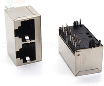 Double port RJ45 socket 5224 network port socket Vertical 180 degree 1X2 double port copper shell gold-plated needle