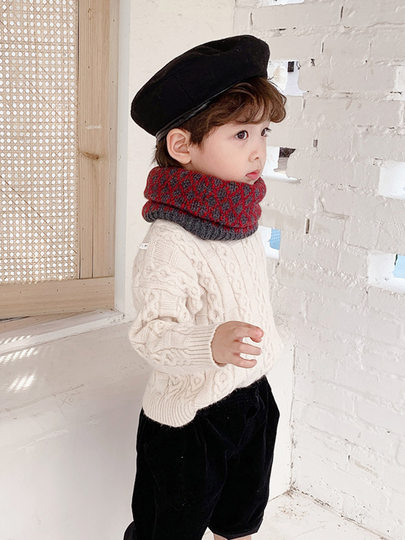 Baby and children's scarf autumn and winter Korean version thickened warm wool knitted neck cover for boys and girls infant scarf