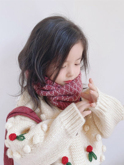 Baby and children's scarf autumn and winter Korean version thickened warm wool knitted neck cover for boys and girls infant scarf
