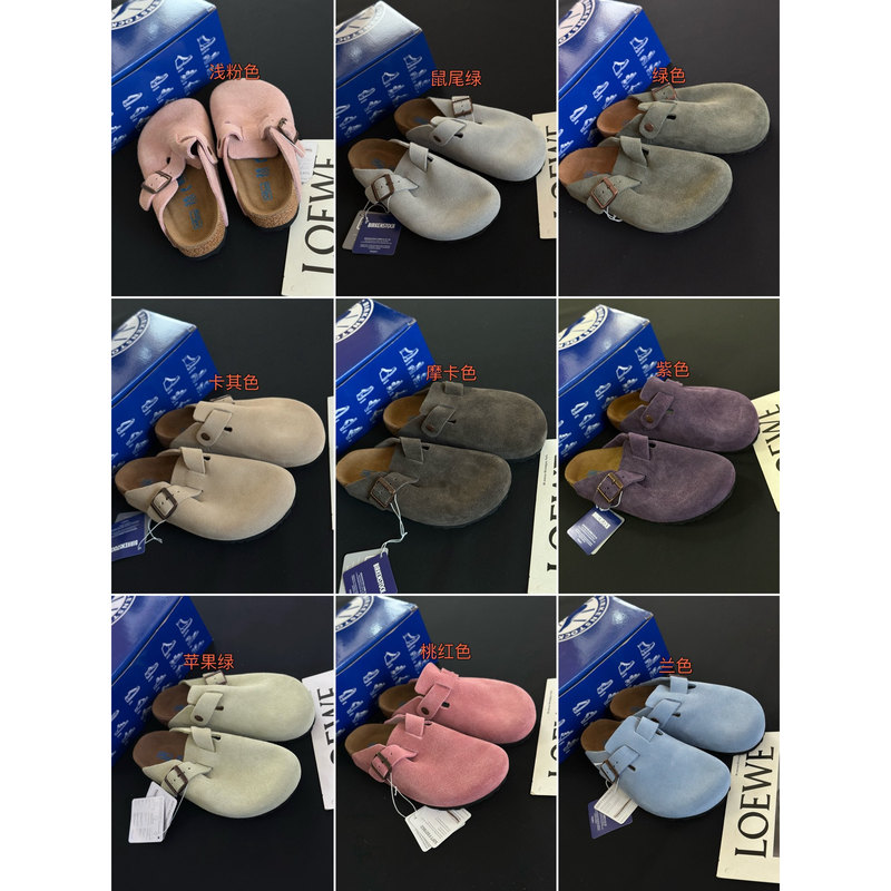 Classic Boken Half-Pack Slippers Upgraded with Genuine Leather Cork Shoes for Couples, Fashionable Outdoor Wear, Closed-Toe Slippers, Casual and Comfortable Brik