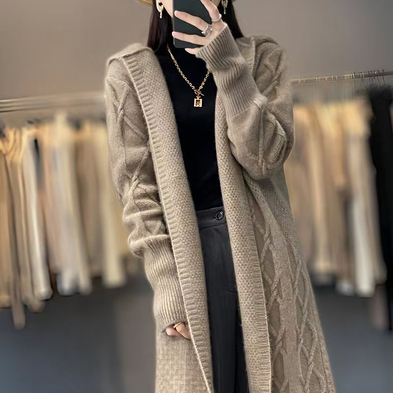 Maxmurny Autumn and Winter New Fashion Luxury Hooded Knitted Coat, Age-Reducing and Slimming Mid-Length Wool Coat for Women Maxmurny Autumn and Winter New Fashion Luxury Hooded Knitted Coat, Age-Reducing and Slimming Mid-Length Wool Coat for Women