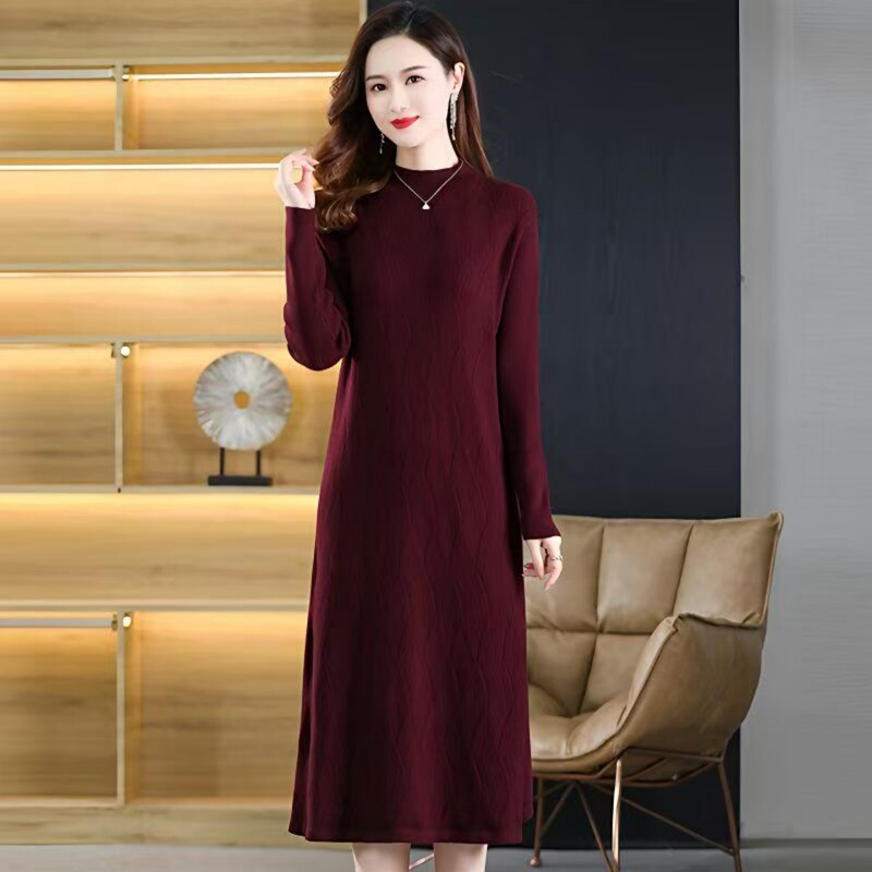 Maxmurny Luxury Autumn and Winter Women's Wool Dress, Mid-Length, Loose Fit, Paired with a Coat and Sweater as a Base Layer