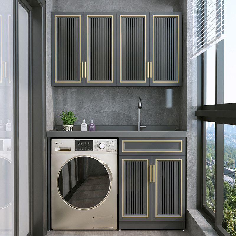 Space aluminum balcony wash closet drum washing machine integrated cabinet combination companion with washboard quartz stone washbasin custom