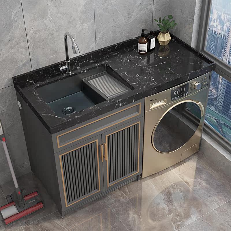 Pool space aluminum quartz stone one-piece balcony Washing machine cabinet with washboard basin cabinet Combination laundry cabinet companion