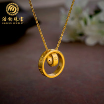 3D hard foot Gold Fashion ring chain pendant 999 pure gold ladies double ring necklace pendant gift