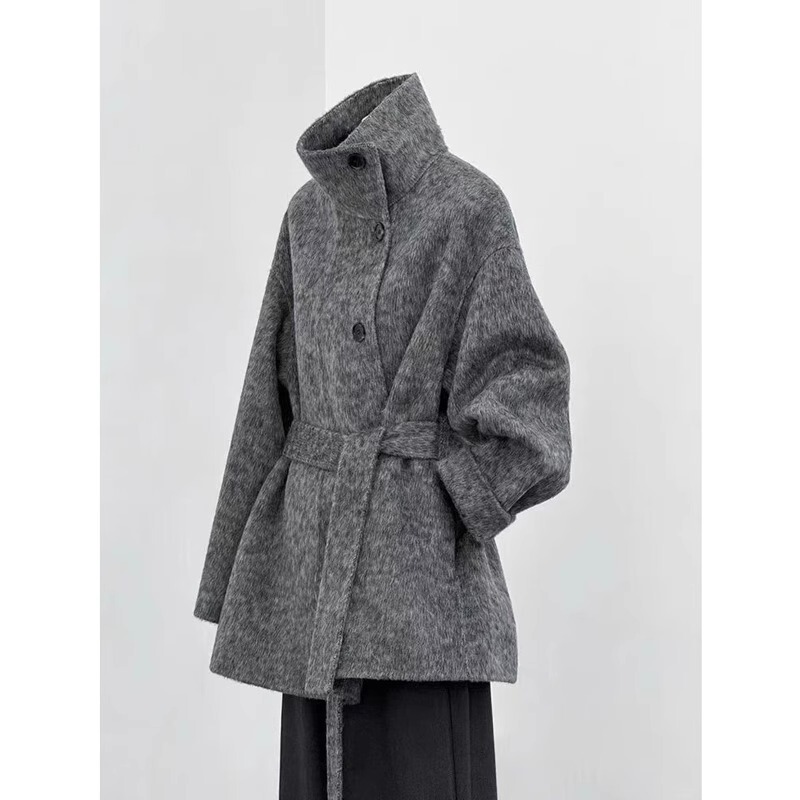 Gray Short Double-Sided Cashmere Coat for Women 2026 New Autumn and Winter Petite Korean Style Woolen Coat
