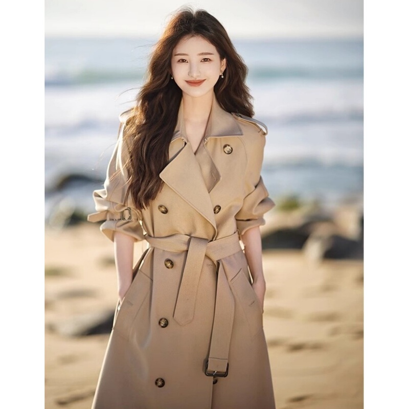 High-End Khaki Trench Coat for Women 2026 New Spring and Autumn Mid-Length Petite British Style Korean Trend High-End Khaki Trench Coat for Women 2026 New Spring and Autumn Mid-Length Petite British Style Korean Trend