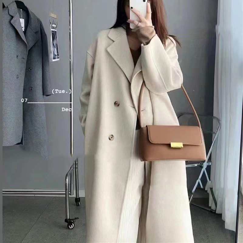 High-End Wool and Cashmere Coat for Women, Autumn and Winter 2025 New Korean Style Hepburn-Style Woolen Coat, Thickened Woolen Fabric
