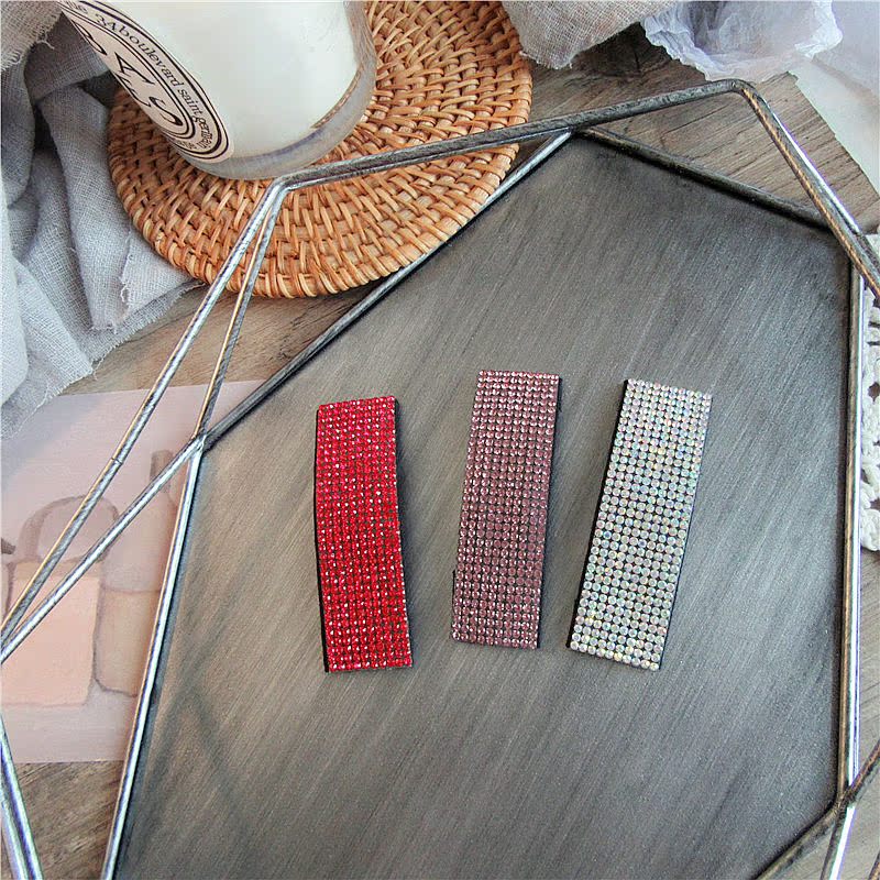 Châu Âu và Mỹ catwalk bling thời trang đầy đủ kim cương lưới màu đỏ đa năng hình chữ nhật kẹp tóc kim cương clip phụ nữ tóc bangs clip - Phụ kiện tóc dây buộc tóc đẹp