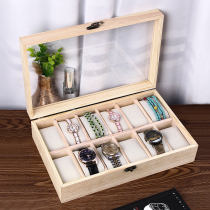 Simple wooden watch box storage box first jewelry bracelet bracelet collection display box lattice real watch storage box