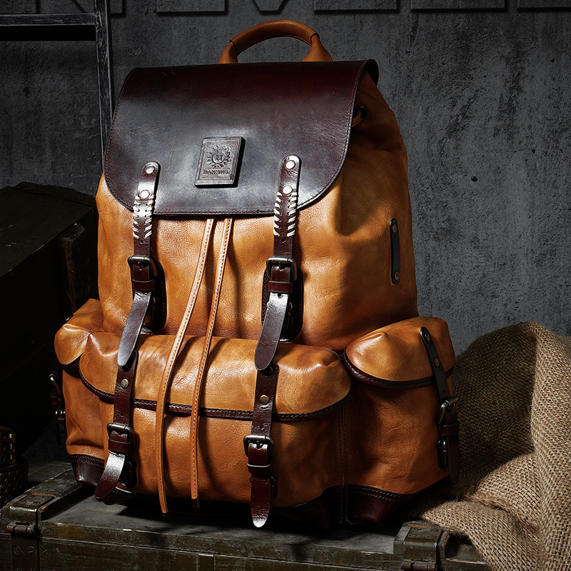 [Original Luxury Product] First-Layer Cowhide Large Capacity Backpack, Full Genuine Leather Men's Travel Bag, Motorcycle Riding Backpack