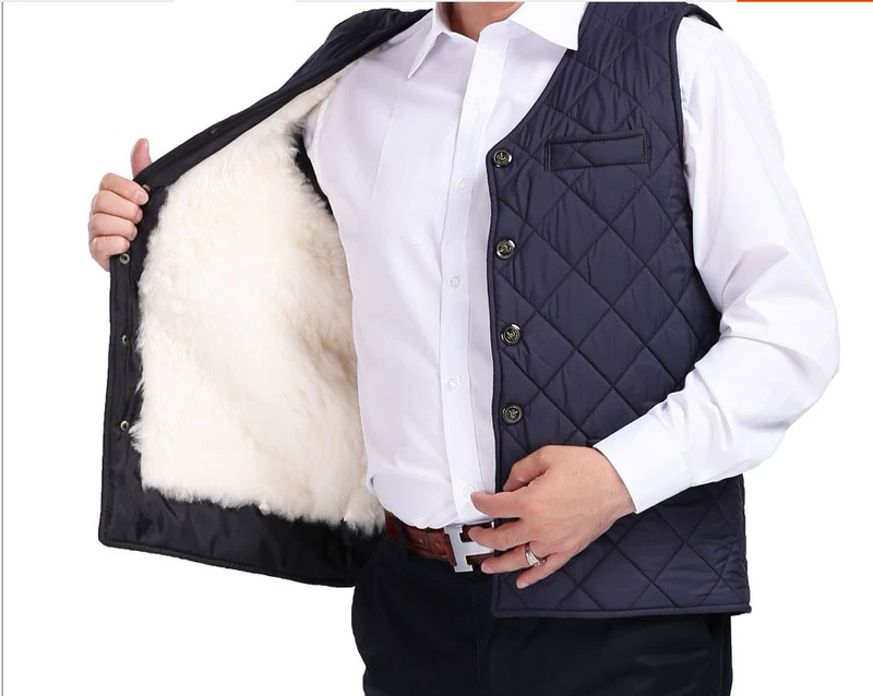 Mùa thu và mùa đông cha mặc áo lông một bộ đồ cotton giữa và da cừu già nam da vest da vest vai len áo ấm nam mùa đông