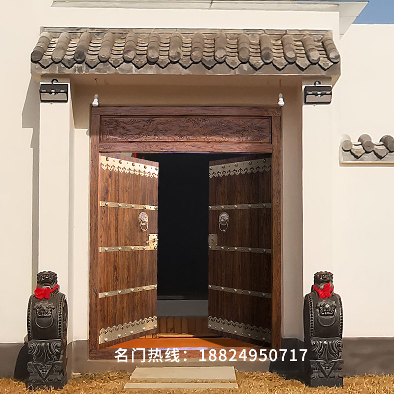 Villa Courtyard Gate Rural Walled Yard Entrance Garden Entrance Garden Large Residence Door Engraving Double-switch Real wood door Home In-house