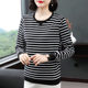 Pure cotton long-sleeved T-shirt for women 2024 spring and autumn new hot style large size striped top middle-aged and elderly mother's bottoming shirt