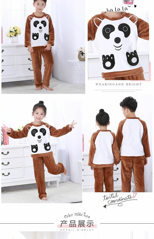 Mùa đông trẻ em flannel đệm đồ ngủ bé trai chàng trai mùa đông san hô nhung trẻ lớn dịch vụ nhà ấm áp đồ pijama nam