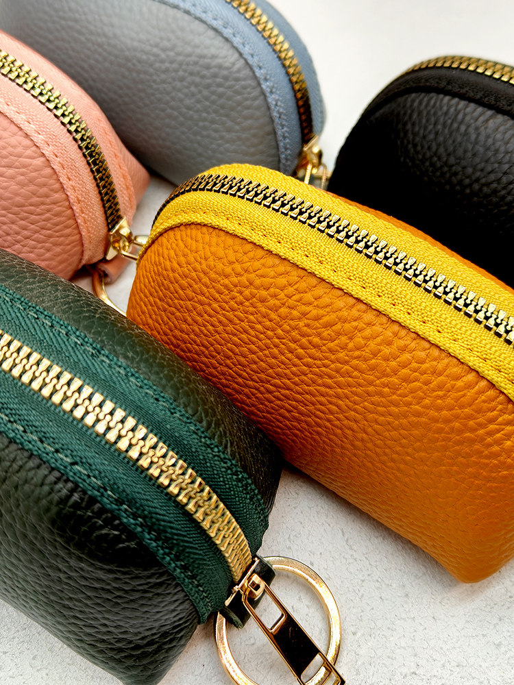 Genuine Leather Car Key Case, Compact, Unisex, Universal, Large Capacity, Simple, Cute Korean Style Key Case, Mini, for Home Use