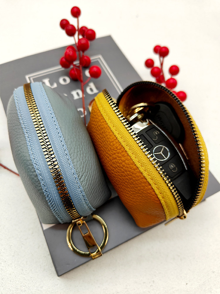 Genuine Leather Car Key Case, Compact, Unisex, Universal, Large Capacity, Simple, Cute Korean Style Key Case, Mini, for Home Use
