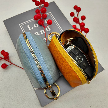 Genuine Leather Car Key Case, Compact, Unisex, Universal, Large Capacity, Simple, Cute Korean Style Key Case, Mini, for Home Use