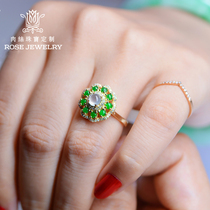 (shredded pork jewelry customization) years of quiet jade ring inlaid with 18K gold with diamond ring flower ring