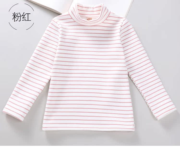 Cộng với áo nhung trẻ em nửa cổ cao chạm đáy áo cotton bé trai và bé gái sọc quần áo mùa thu và áo khoác dày áo thun dài tay áo thun cho bé gái 2 tuổi