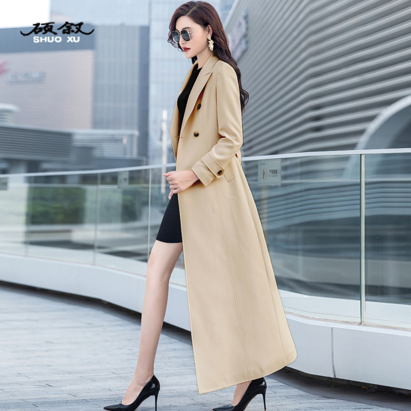 Spring New Khaki Trench Coat for Women, Long High-End Hepburn Style, Slimming, Over-The-Knee, Fashionable, Wrinkle-Free, This Year's Coat
