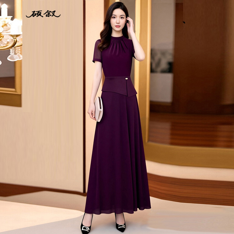New Summer Dress, Slimming, Dignified, Elegant, Stunningly Beautiful, Noble and Graceful, with a Draping Effect, Sheer Purple Long Skirt