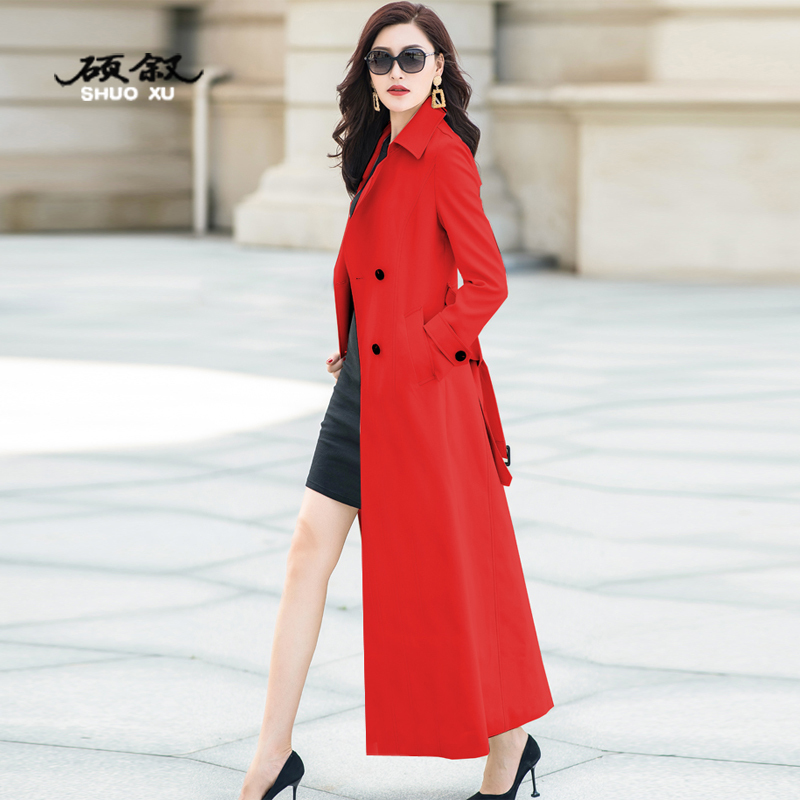 Long Trench Coat for Women 2026 Spring and Autumn New Product, Waist-Cinching British Style Red Coat, Over-The-Knee Extra-Long Slimming and Elegant Overcoat Long Trench Coat for Women 2026 Spring and Autumn New Product, Waist-Cinching British Style Red Coat, Over-The-Knee Extra-Long Slimming and Elegant Overcoat