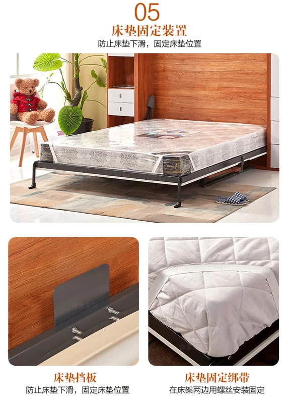 Mạnh như bảng giường gỗ tếch màu trắng tay áo tàng hình đa chức năng giường Bed nắp gập Đồ giường tường tủ CH-008 - Giường