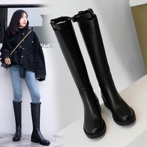 Genuine leather 2020 new autumn leather boots straight high tube womens boots ann knight boots long tube womens mid-tube but knee boots