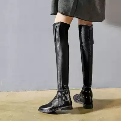 Leather knee-high boots 2021 autumn and winter New Small chili skinny leg stretch boots flat women zipper boots