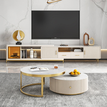 High-end light luxury Rock Board coffee table TV cabinet combination telescopic creative round coffee table modern simple small apartment living room