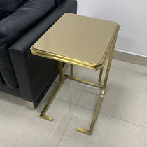 Light luxury sofa with a few corners and c-shaped simple living room creative stainless steel glass coffee table Rock board designer model