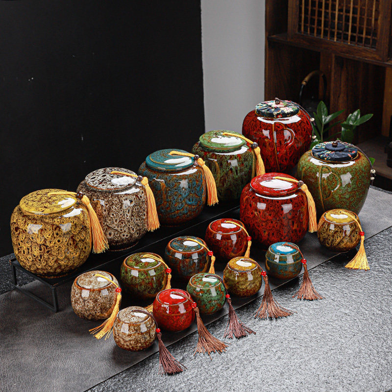 Ceramic large, medium and small portable tassel tea can packaging