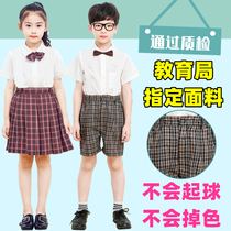 Shenzhen primary school uniform dress men and women short sleeve shirt spring and summer skirt set plaid shorts uniform