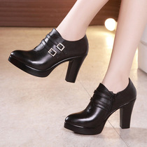 2021 New Joker Korean version of pointed single shoes women Autumn deep mouth coarse heel high heel British size 40-43 size womens shoes