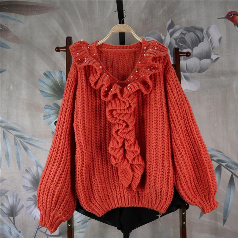 Original Brand Clearance Sale~ High-Quality Handcrafted V-Neck Knit Wool Blend Loose-Fit Pullover Sweater
