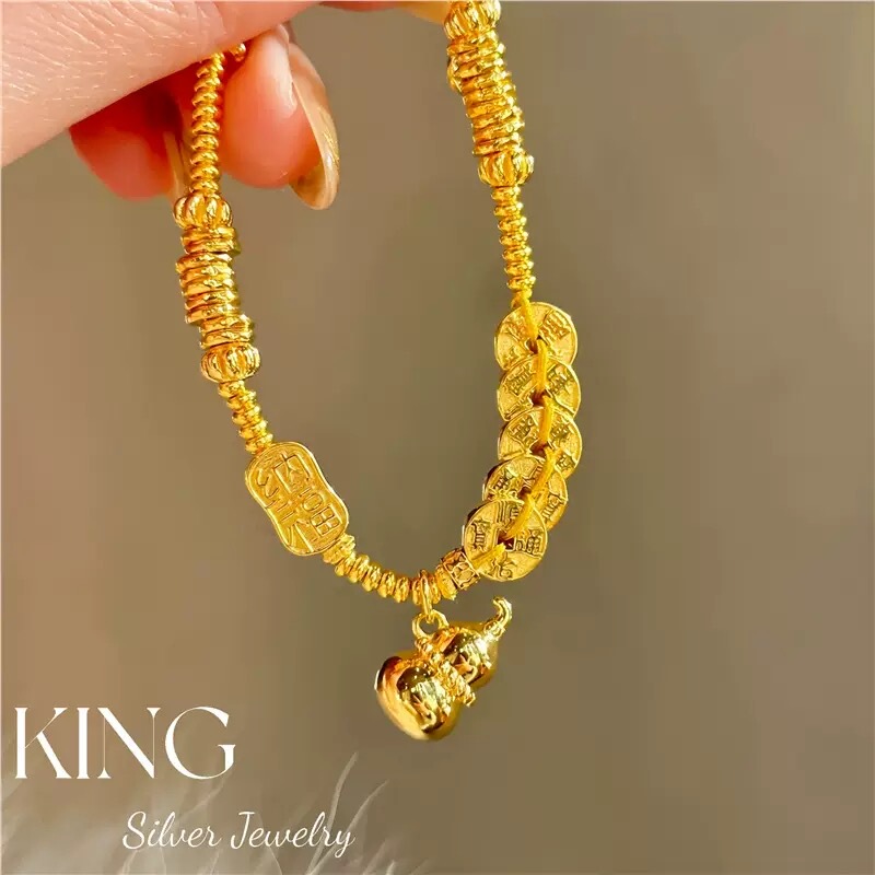 [Titanium Steel Material] Five Emperors' Coin Gourd Bracelet for Women, Fashionable and Elegant Jewelry Gift for Daily Wear