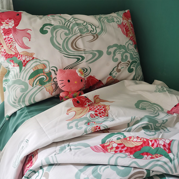 Koi carp pure cotton slant printing is sleeping bed linen New Year four piece set 220 x240cm