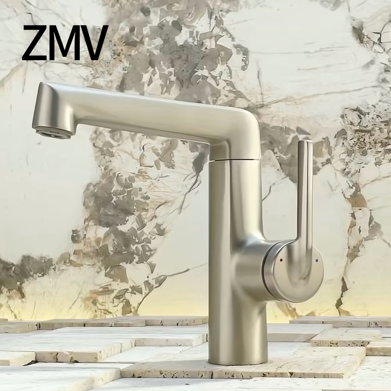 All-Copper Brushed Nickel Faucet for Bathroom Sink, Elevated Model, Brushed Rose Gold Hot and Cold Rotating Faucet