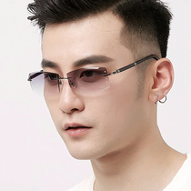 Trim sun glasses with rimless sunglasses polygon light color resin lens men driver driving retro 8802