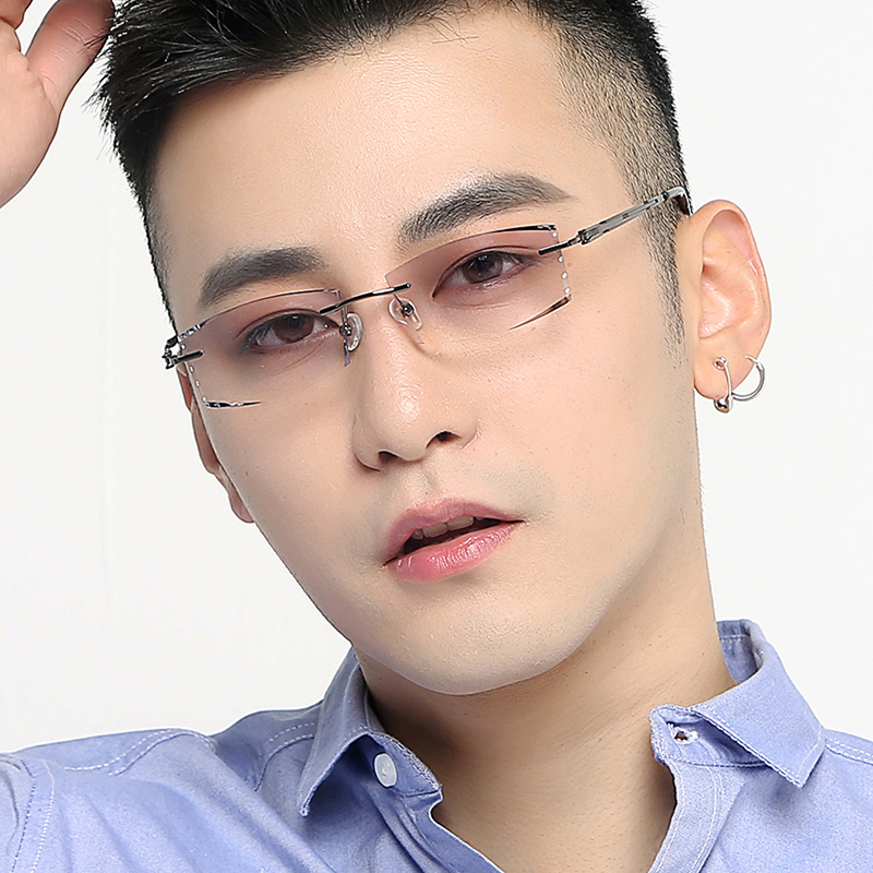 Myopia glasses men's rimless trimming diamond finished glasses frame radiation protection with glasses light flat mirror 88011