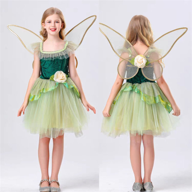 
Green Elf Fairy Dress Princess Dress Tinker Bell Elf Dress Halloween Cos Girls Performance Costume