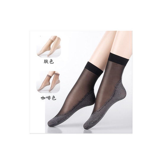 嗯喃呐丝袜女夏季棉底短袜薄夏天防勾丝中筒袜薄款黑肉色耐磨袜子